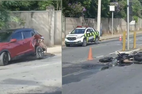 Carro e moto batem em avenida de Várzea Paulista
