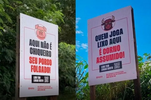 Prefeitura aposta em placas com humor para combater descarte irregular de lixo em Palmital